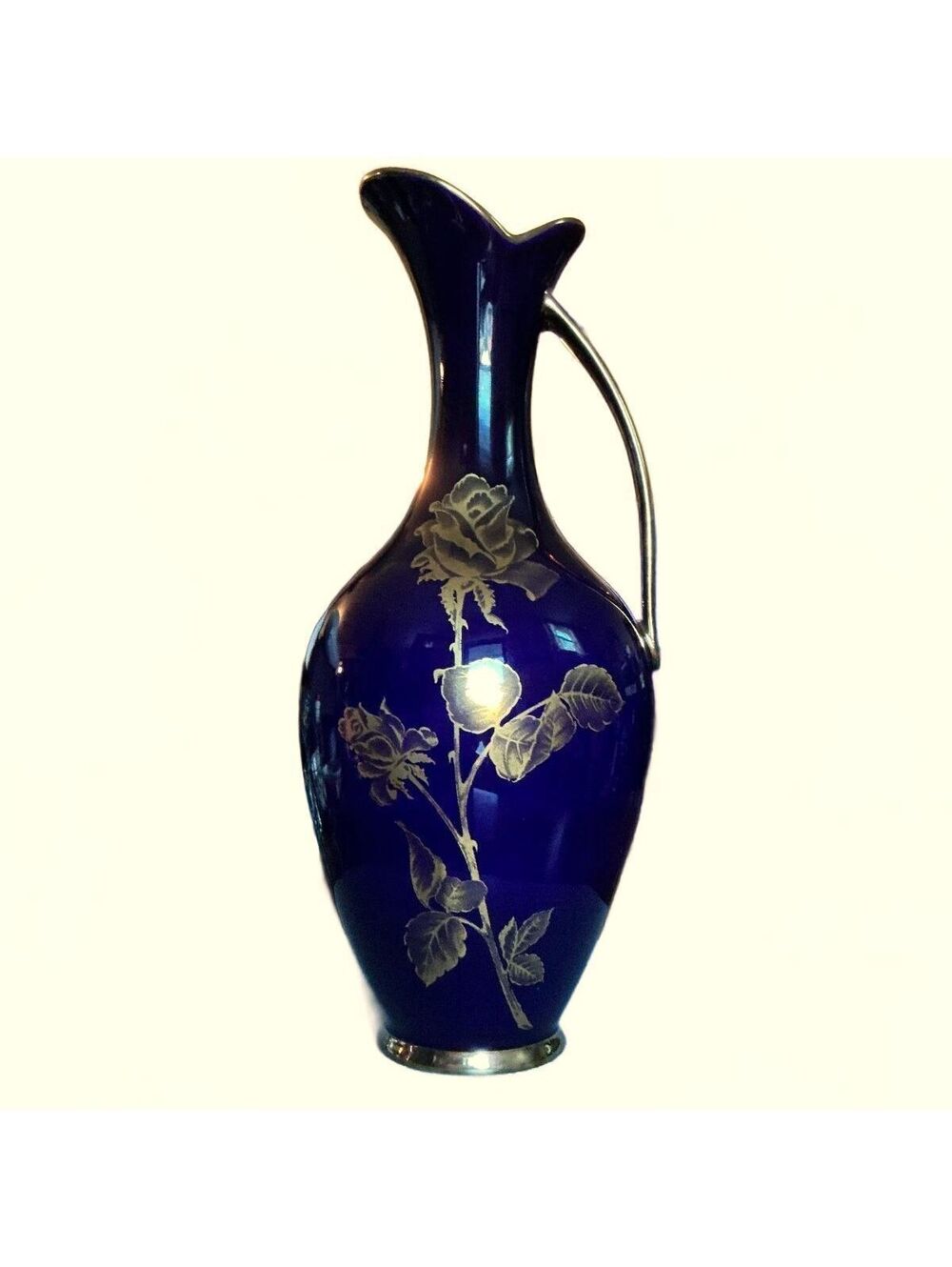 12" Vintage Royal Bavaria KPM Germany Hand Painted Cobalt Blue & Gold Vase